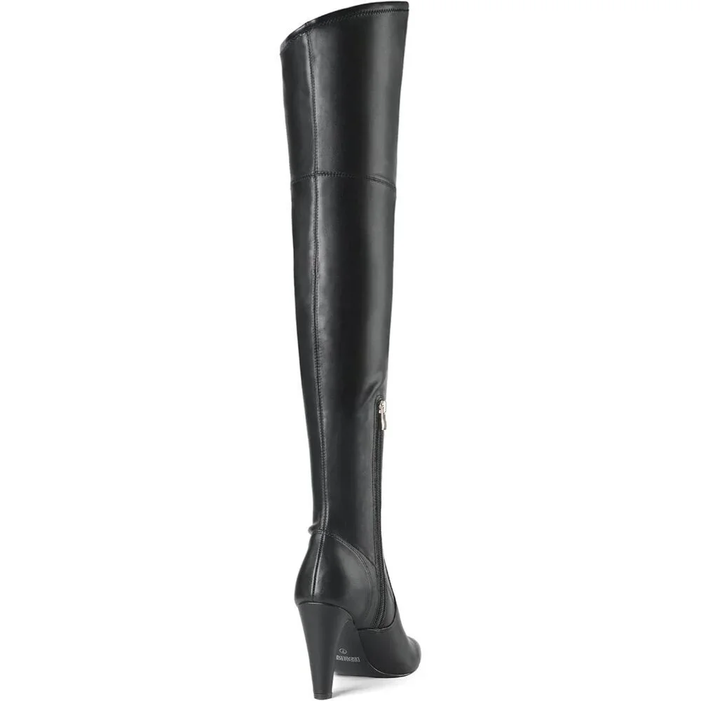 Women's Black/Pu Faux Leather Thigh High Over The Knee Long Pointed Toe Boots